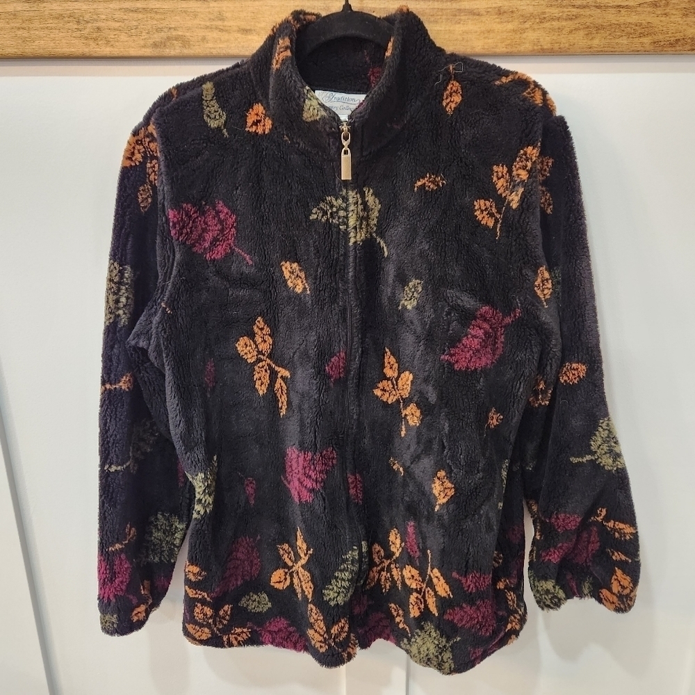 VINTAGE 80s Womens Tradition Country Collection Fleece Jacket Sweater Zip M
